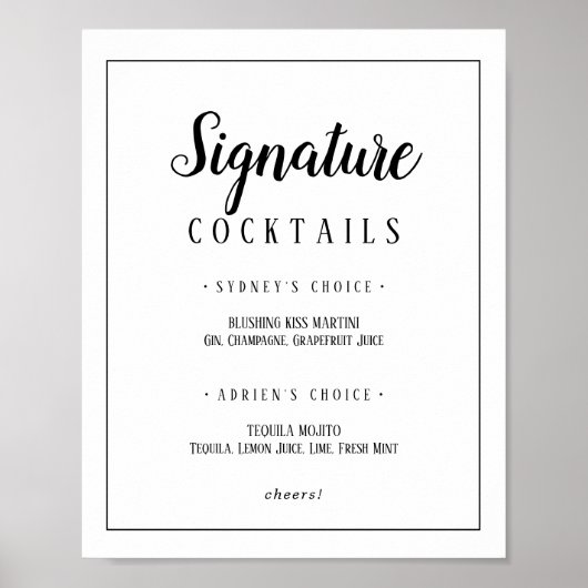 Eenvoudige minimalistische handtekening cocktails poster (Voorkant)