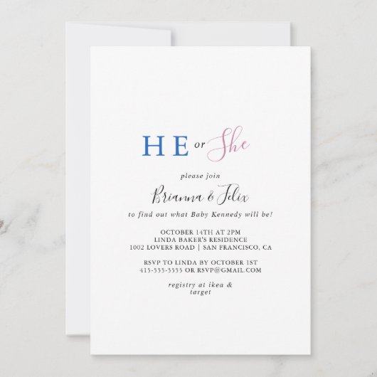 Eenvoudige minimalistische hij of zij Gender onthu Kaart (Voorkant)