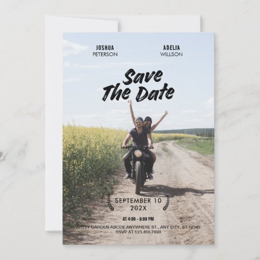 Eenvoudige minimalistische huwelijksfilmposterfoto save the date (Voorkant)