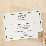 Eenvoudige minimalistische huwelijksmenu RSVP Resp Kaartje<br><div class="desc">Deze eenvoudige minimalistische huwelijksmenu rsvp-antwoordkaart is perfect voor uw elegante moderne bruiloft. Dit ontwerp heeft een zwart eenvoudig script op een neutrale, heldere witte achtergrond die past bij uw klassieke traditionele bruiloft of minimalistische boho-bruiloft in het voorjaar, de zomer, de herfst of de winter. Neem gerust contact met ons op...</div>