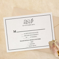 Eenvoudige minimalistische huwelijksmenu RSVP Resp