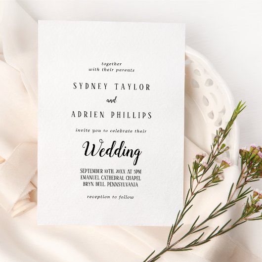 Eenvoudige minimalistische informele bruiloft kaart