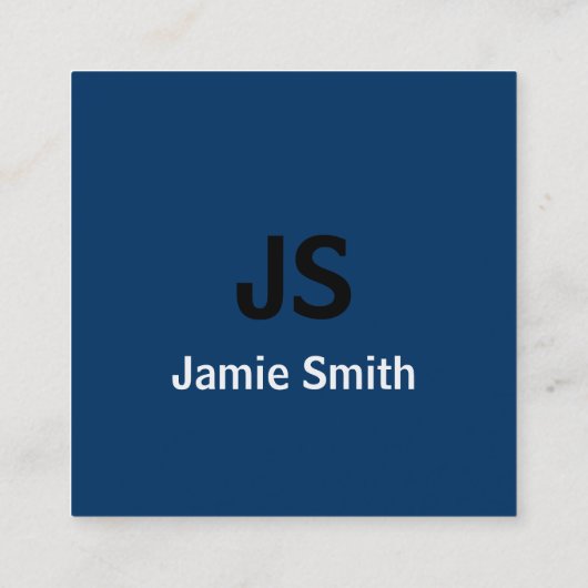 Eenvoudige minimalistische Initialen zwart, blauw  Vierkante Visitekaartje (Achterkant)