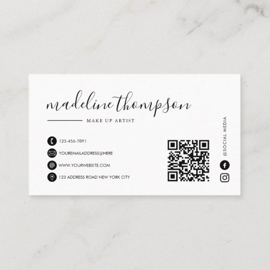 Eenvoudige minimalistische kalligrafie QR-code Visitekaartje (Achterkant)