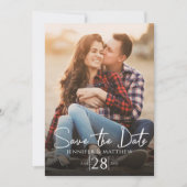Eenvoudige minimalistische kalligrafie Twee foto-Q Save The Date (Voorkant)