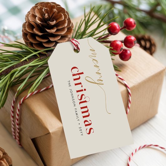Eenvoudige Minimalistische Kerst Familienaam Cadeaulabel
