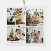 Eenvoudige minimalistische kerst vier foto typogra keramisch ornament (Voorkant)