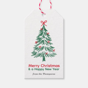 Eenvoudige Minimalistische Kerstboom Nieuwjaar Cad Cadeaulabel
