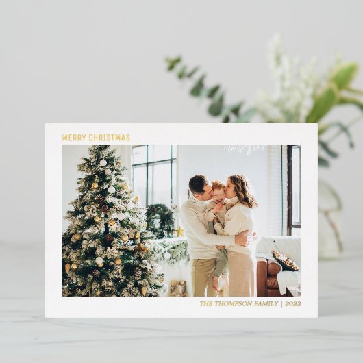 Eenvoudige minimalistische kerstfoto folie feestdagenkaart (Staand Voorkant)