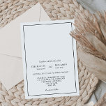 Eenvoudige minimalistische klassieke bruiloft uitn kaart<br><div class="desc">Deze eenvoudige minimalistische klassieke bruiloft uitnodiging is perfect voor uw elegante moderne bruiloft. Dit ontwerp heeft een zwart eenvoudig script op een neutrale, heldere witte achtergrond die past bij uw klassieke traditionele bruiloft of minimalistische boho-bruiloft in het voorjaar, de zomer, de herfst of de winter. Neem gerust contact met ons...</div>