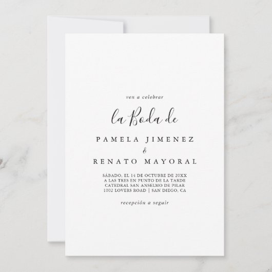 Eenvoudige Minimalistische La Boda de Kaart (Voorkant)