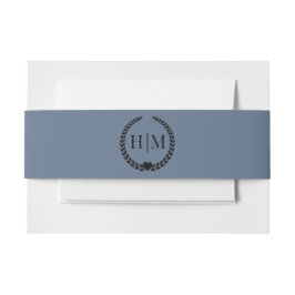 Eenvoudige Minimalistische Leiste Blau Monogram Uitnodigingen Wikkel