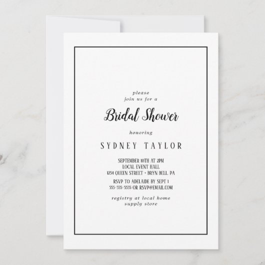 Eenvoudige minimalistische Lijst bruidsdouche uitn Kaart (Voorkant)