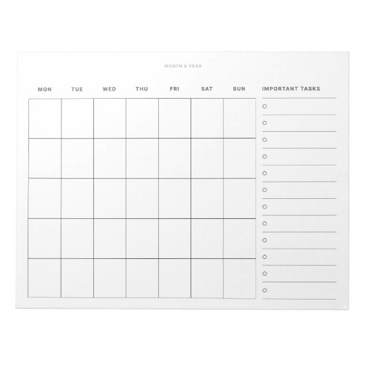 Eenvoudige minimalistische maandelijkse planner en notitieblok (Voorkant)
