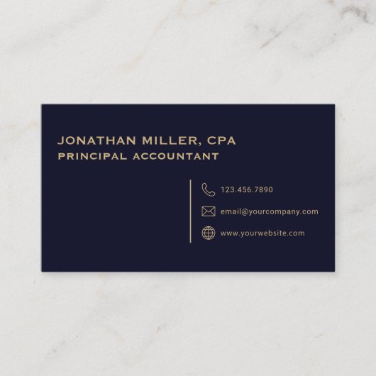 Eenvoudige minimalistische marine blauw en goud visitekaartje (Voorkant)