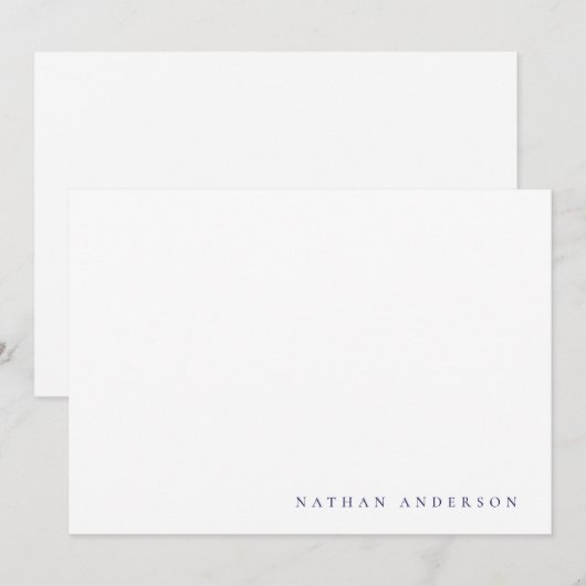 Eenvoudige minimalistische marine blauwe correspon notitiekaartje (Voorkant / Achterkant)