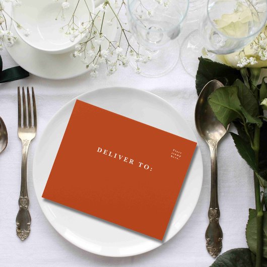 Eenvoudige minimalistische marineblauw Sinaasappel All In One Uitnodiging