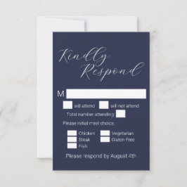 Eenvoudige Minimalistische Marineblauwe Maaltijdke RSVP Kaartje