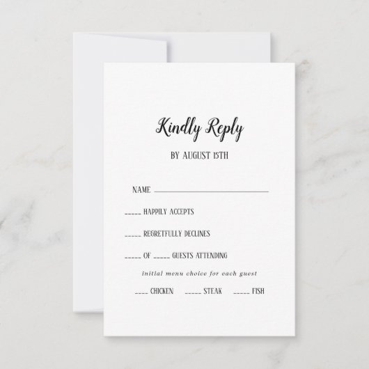 Eenvoudige minimalistische menu keuze bruiloft RSV (Voorkant)