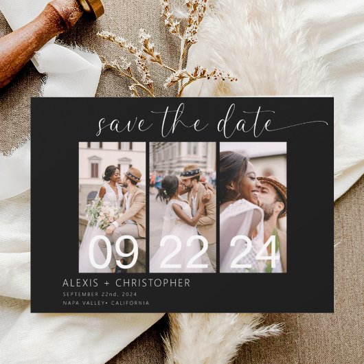 Eenvoudige minimalistische moderne 3 foto save the date