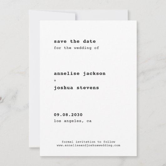 Eenvoudige, minimalistische moderne bruiloft save the date (Voorkant)