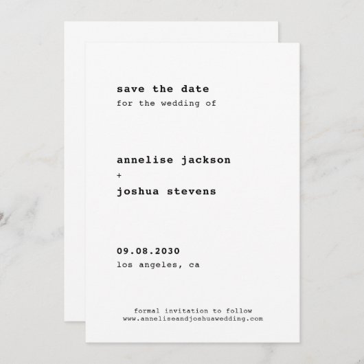 Eenvoudige, minimalistische moderne bruiloft save the date (Voorkant / Achterkant)
