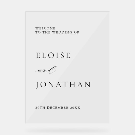 Eenvoudige minimalistische moderne bruiloft welkom acryl bord (Voorkant)