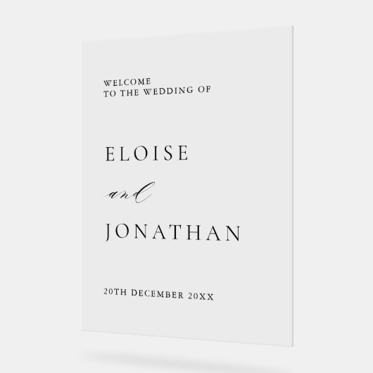 Eenvoudige minimalistische moderne bruiloft welkom acryl bord (Hoek)