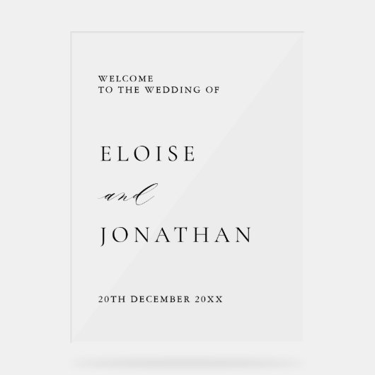 Eenvoudige minimalistische moderne bruiloft welkom acryl bord (Voorkant)