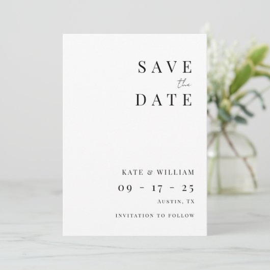Eenvoudige minimalistische moderne elegante bruilo save the date (Staand voorkant)