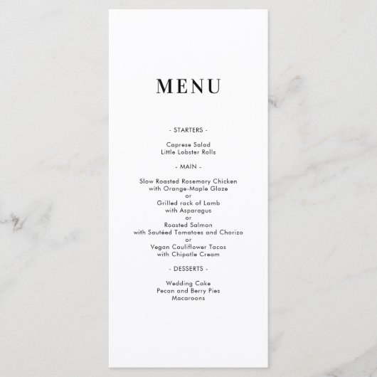 Eenvoudige Minimalistische Moderne Monogram Trouwm Menu (Voorkant)