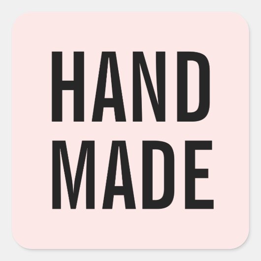 Eenvoudige minimalistische moderne roze handgemaak vierkante sticker (Voorkant)