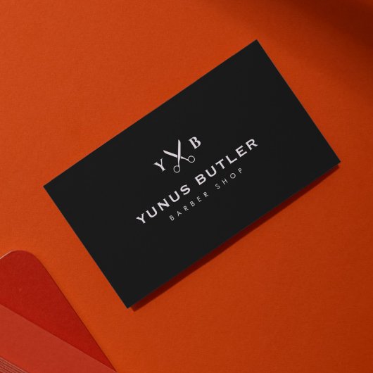 Eenvoudige minimalistische Monogram Schaar Barbers Visitekaartje