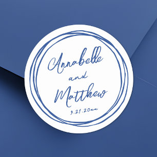 Eenvoudige Minimalistische Namen Blauw Handgeteken Ronde Sticker
