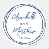 Eenvoudige minimalistische namen Blauwe Hand getro Ronde Sticker (Voorkant)