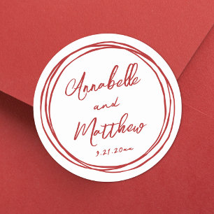 Eenvoudige Minimalistische Namen Rode Handgetekend Ronde Sticker