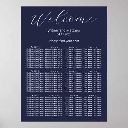 Eenvoudige Minimalistische Navy Blauwe Trouw Stoel Poster (Voorkant)