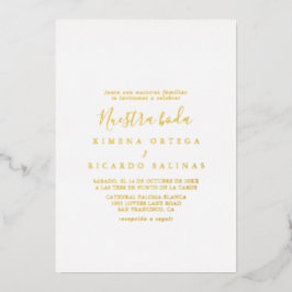 Eenvoudige Minimalistische Nuestra Boda Bruiloft  Folie Uitnodiging