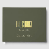 Eenvoudige minimalistische Olijfgroen & Gouden Fol Gastenboek (Voorkant)