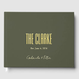 Eenvoudige minimalistische Olijfgroen & Gouden Fol Gastenboek