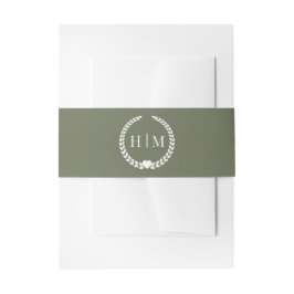 Eenvoudige Minimalistische Olijfgroene Monogram Uitnodigingen Wikkel