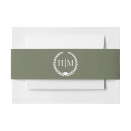 Eenvoudige Minimalistische Olijfgroene Monogram Uitnodigingen Wikkel