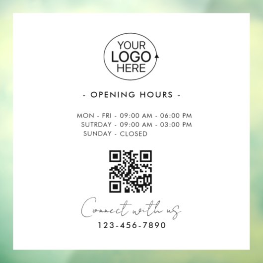 Eenvoudige Minimalistische Openingstijden Logo Win Raamsticker (Vel 3)