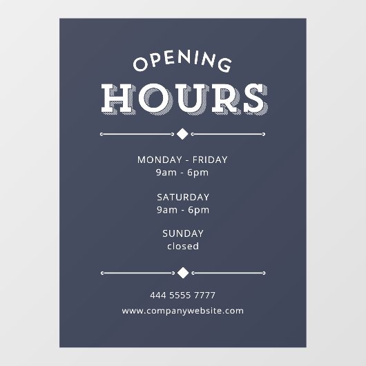 Eenvoudige minimalistische openingstijden wit op g raamsticker (Vel)