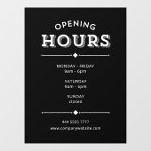 Eenvoudige minimalistische openingstijden wit op z raamsticker (Vel)