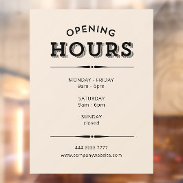 Eenvoudige minimalistische openingstijden zwart op raamsticker
