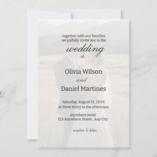 Eenvoudige minimalistische overlay foto bruiloft u kaart (Voorkant)