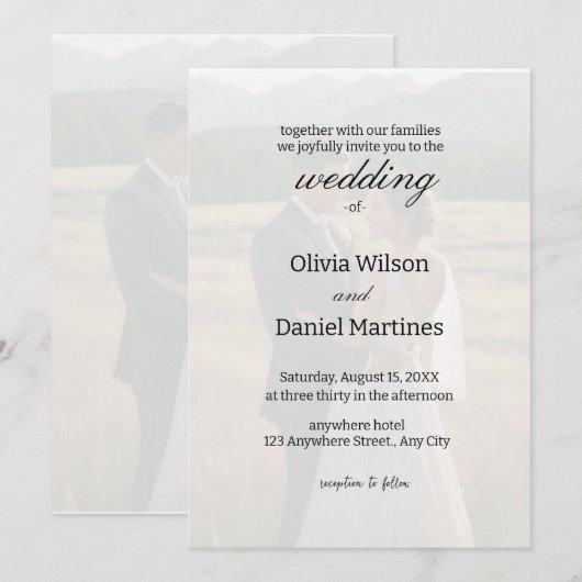Eenvoudige minimalistische overlay foto bruiloft u kaart (Voorkant / Achterkant)