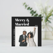 Eenvoudige minimalistische Pas getrouwd zwart-wit Feestdagenkaart (Staand voorkant)