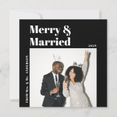 Eenvoudige minimalistische Pas getrouwd zwart-wit Feestdagenkaart (Voorkant)